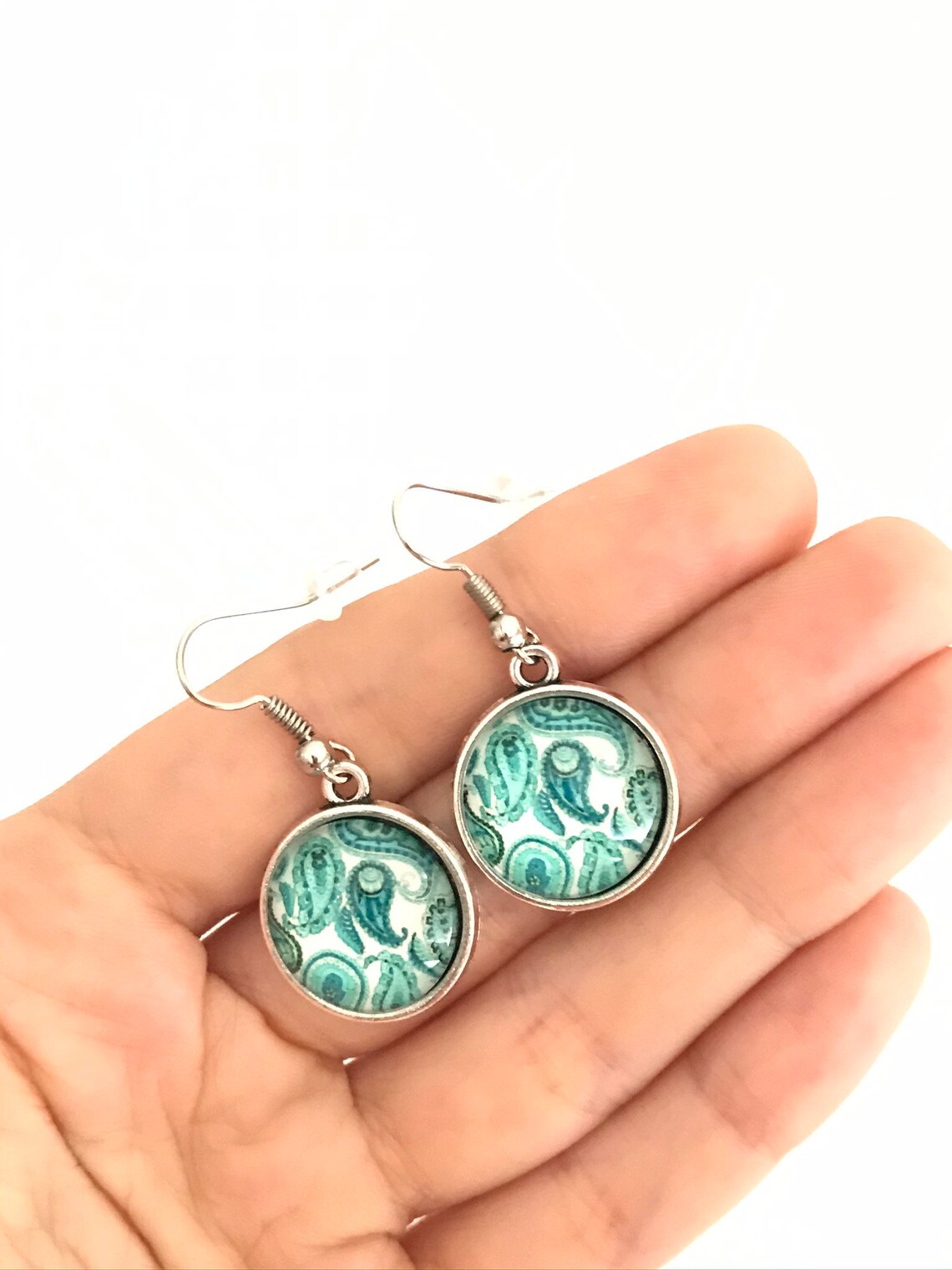 Round Glass Tile Earrings Azulejo Glass Mosaics Pendant Etsy