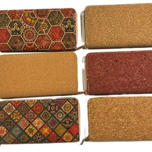 Cork wallet, vegan wallet cork bag, womens eco-friendly wallet with place for cards and coins, talavera pattern, portuguese tile cork wallet