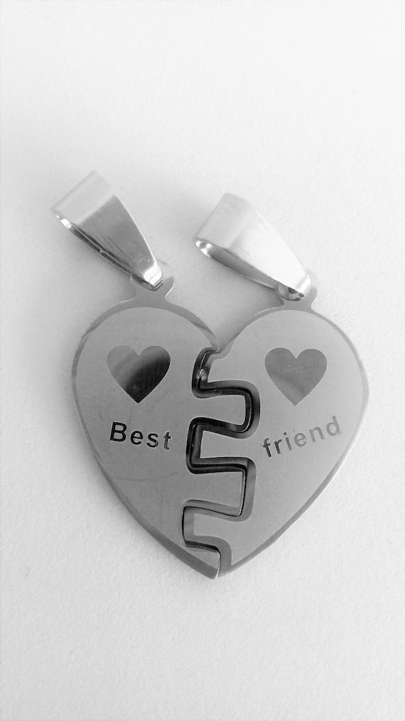 Best friends pendant 24 mm, 0.94 in, 2 pieces pendant for BFF, i love you charms, two matching pendants, half heart for two friends