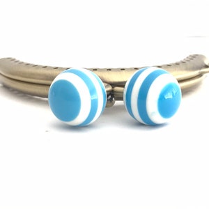 Metal purse frame with sewing holes 8,50 cm bronze supplies purse clasp, coin purse frame, white and blue ball decoration, cute coin purse image 5
