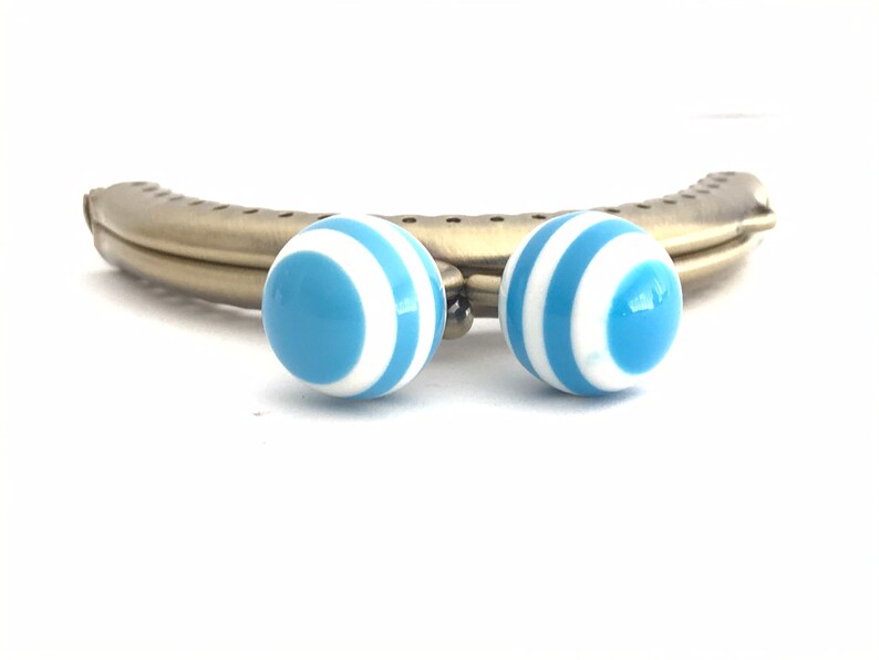 Metal purse frame with sewing holes 8,50 cm bronze supplies purse clasp, coin purse frame, white and blue ball decoration, cute coin purse image 5