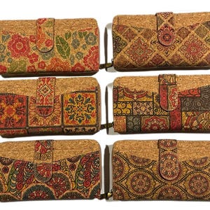 Cork wallet, vegan wallet cork bag, womens eco-friendly wallet with place for cards and coins, talavera pattern, portuguese tile cork wallet