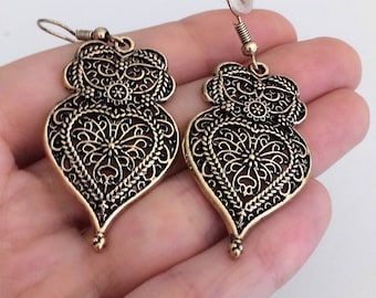 1 Pair of Portuguese filigree earrings bronze 4.0 cm heart flower findings Viana Heart earrings, portuguese traditional jewellery Portugal