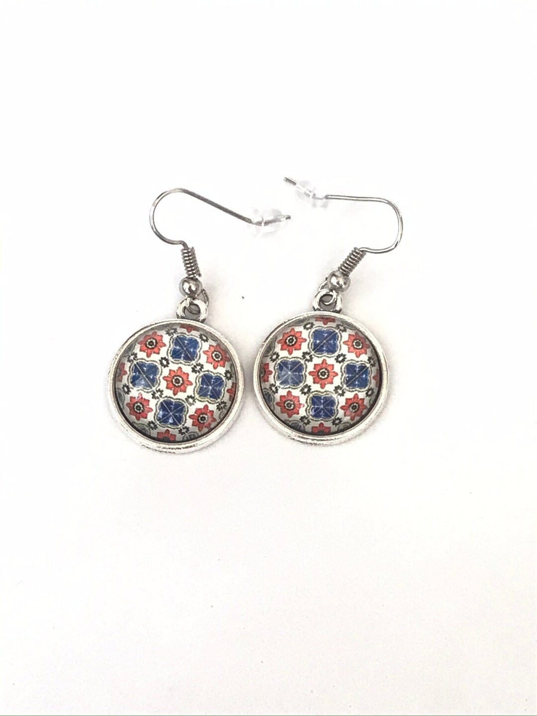 Round Glass Tile Earrings Azulejo Glass Mosaics Pendant Etsy