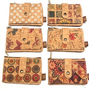 Cork wallet, vegan wallet, cork bag, womens eco-friendly wallet with place for cards and coins, geometric pattern, portuguese cork wallet