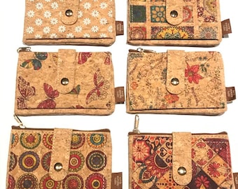 Cork wallet, vegan wallet, cork bag, womens eco-friendly wallet with place for cards and coins, geometric pattern, portuguese cork wallet