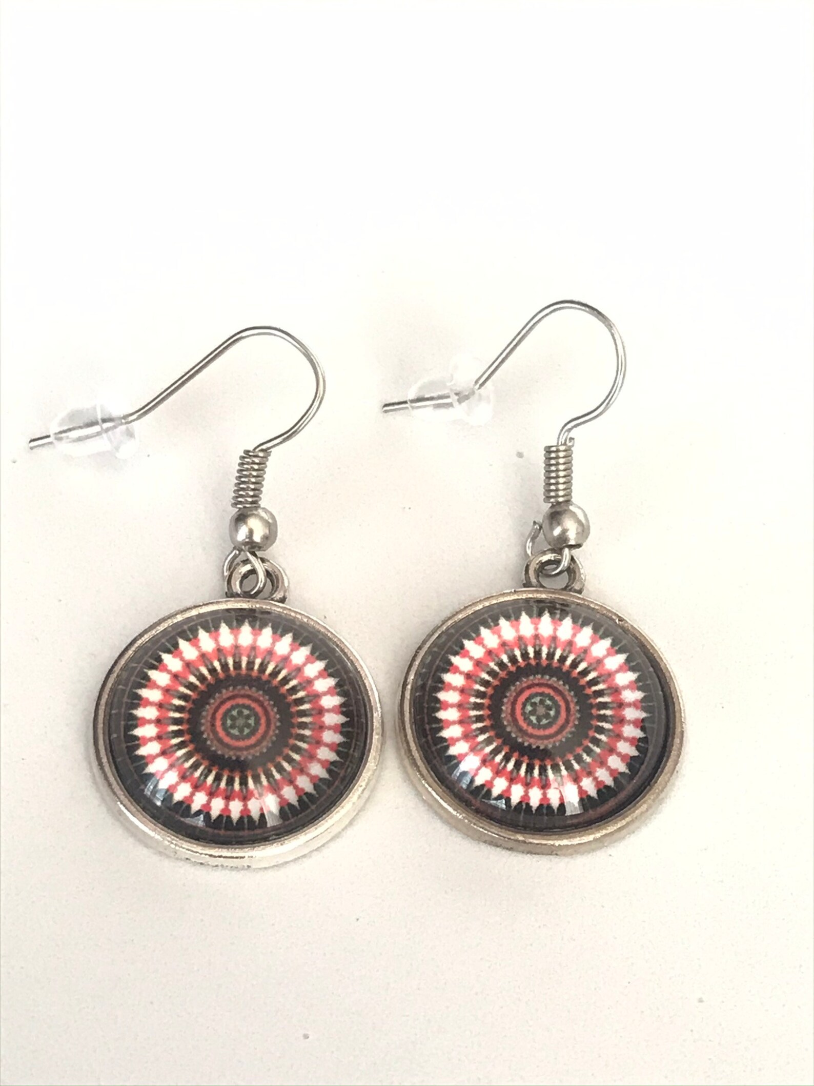 Round Glass Tile Earrings Azulejo Glass Mosaics Pendant Etsy