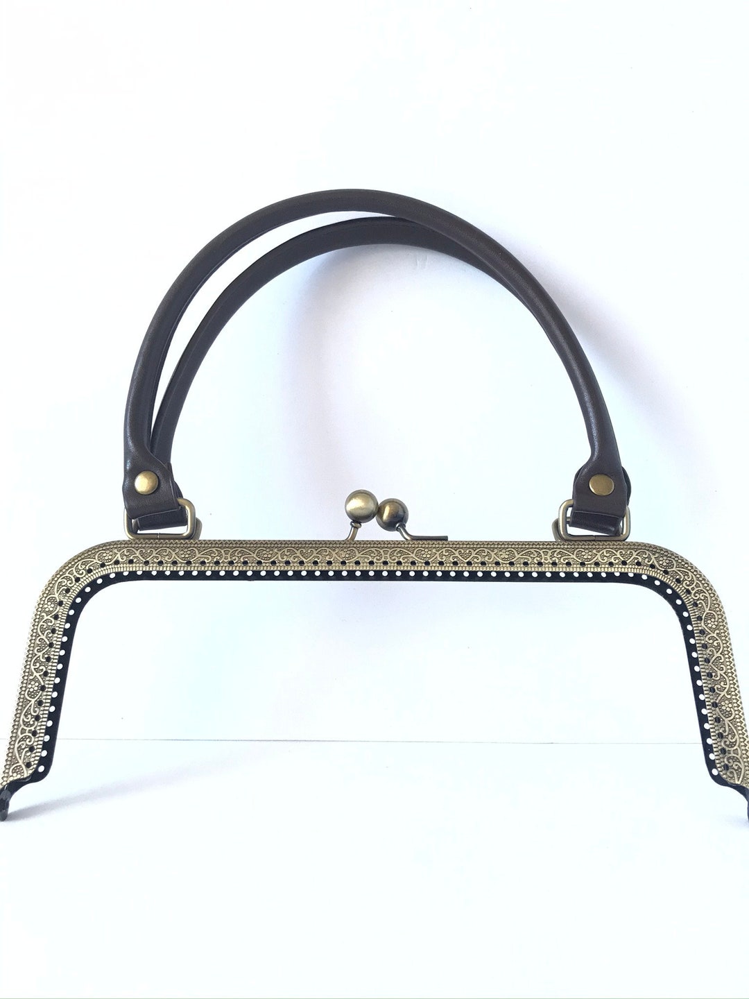 1 Bronze Metal Purse Frame With Sewing Holes 24 Cm, Supplies, Purse