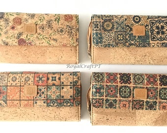 Cork wallet, cork bag, vegan wallet, women eco-friendly wallet with place for cards and coins, tile art pattern, portuguese cork wallet