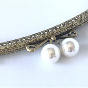 1 bronze metal purse frame with sewing holes 21 cm, supplies, coin purse frame, white pearl decoration, pearl purse clasps, premium purse image 8