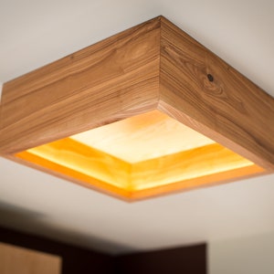 wooden pendant light BOX71 flush mount light. wood box chandelier image 1