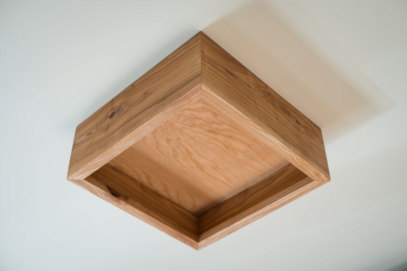 wooden pendant light BOX71 flush mount light. wood box chandelier image 6