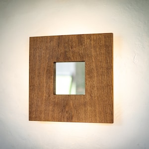 wood wall mirror M#1 wooden sconce. decorative square wall mirror with golden OAK frame. bedside wall decor