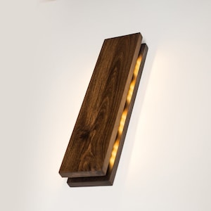 wood lamp SC#534 above bed decor. bog oak wooden lamp