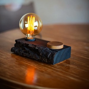 wooden desk lamp BLOCK#352 burned oak. bedside lamp nightlight
