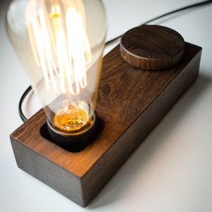 original Dtchss wooden table lamp BLOCK#347 bog oak. original Dtchss bedside lamp nightlight with a dimmer