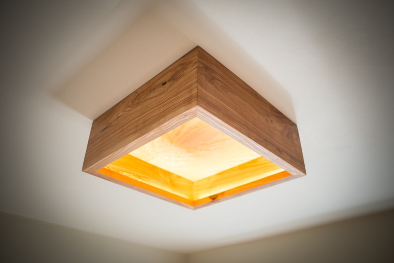 wooden pendant light BOX71 flush mount light. wood box chandelier image 5