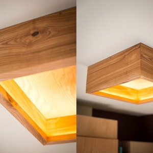 wooden pendant light BOX71 flush mount light. wood box chandelier image 2