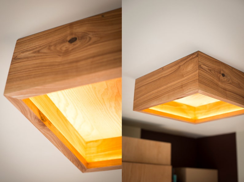 wooden pendant light BOX71 flush mount light. wood box chandelier image 2