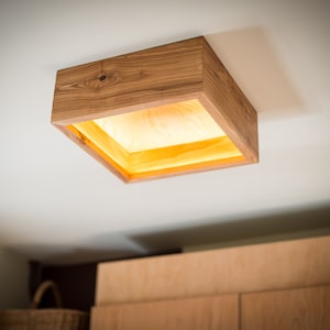 wooden pendant light BOX71 flush mount light. wood box chandelier image 7