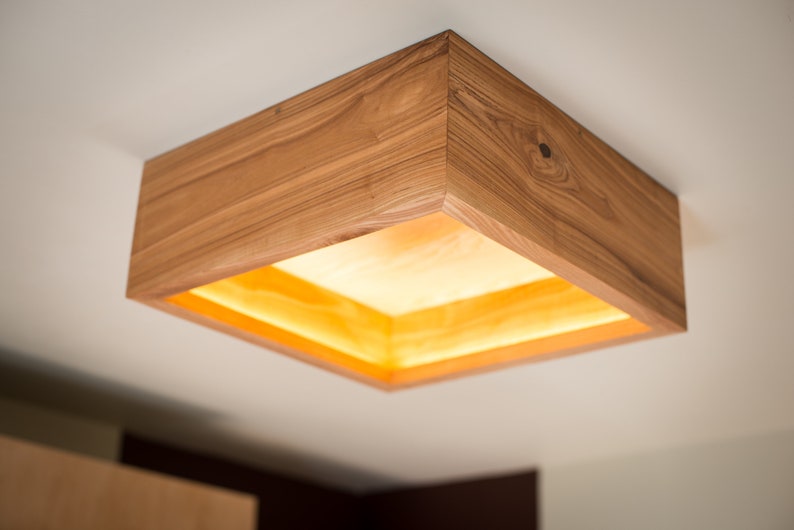 wooden pendant light BOX71 flush mount light. wood box chandelier image 1