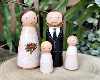 Custom Wedding Family Cake Topper, Peg Doll Cake Topper, Bride and Groom and Kids Cake Topper, Cake Topper with Kids, Blended Family Wedding