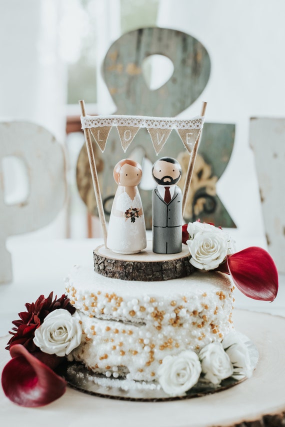 Figuras de Novios Personalizados, Novios Tarta Boda, Figuras Novios Tarta  Rodaja tronco y Guirnalda, Muñecos Tarta, Regalo siguientes. -  España