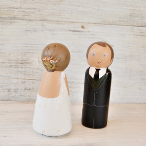 Wedding Cake Topper Peg Doll, Personalized Bride and Groom Cake Topper ...