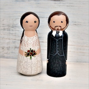 Wedding Cake Topper Peg Doll, Personalized Bride and Groom Cake Topper ...