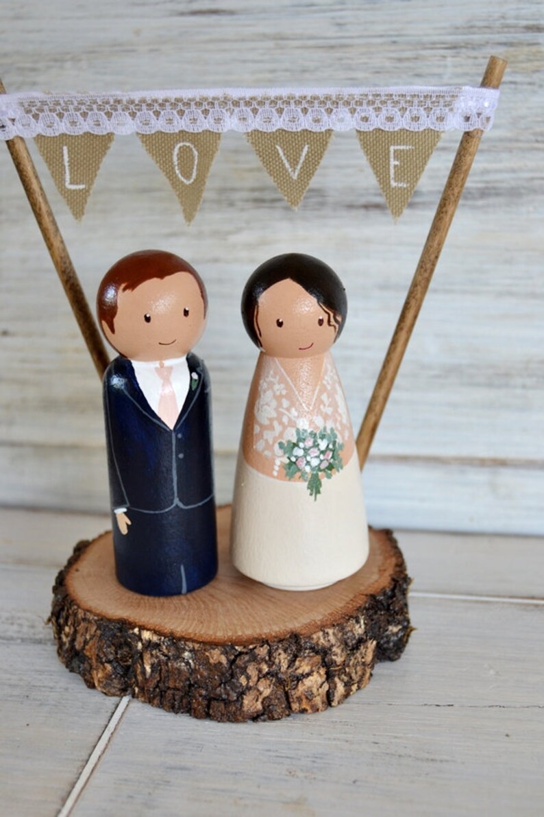 Wooden Peg Cake Topper Rustic Wedding Cake Topper Custom Etsy