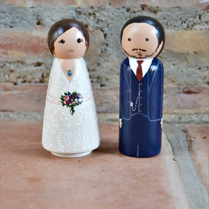 Wedding Cake Topper Peg Doll, Personalized Bride and Groom Cake Topper ...