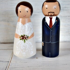 Wedding Cake Topper Peg Doll, Personalized Bride and Groom Cake Topper ...