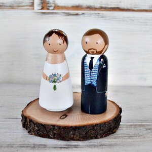 Wedding Cake Topper Peg Doll, Personalized Bride and Groom Cake Topper ...