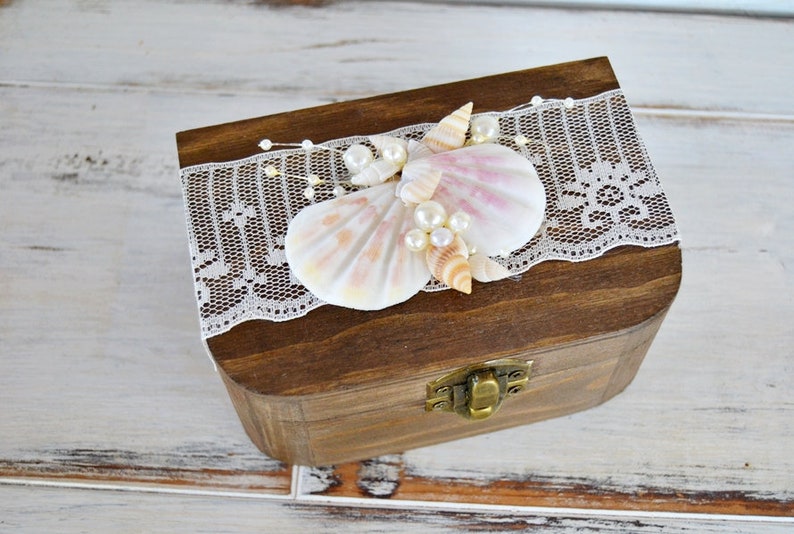 Caja Anillos Boda Playa Caja Madera Porta Alianzas Conchas ...