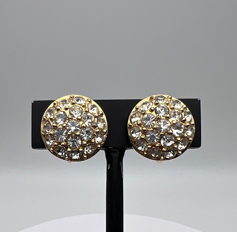 Christian Dior Rhinestone Clip on Earrings Round Etsy