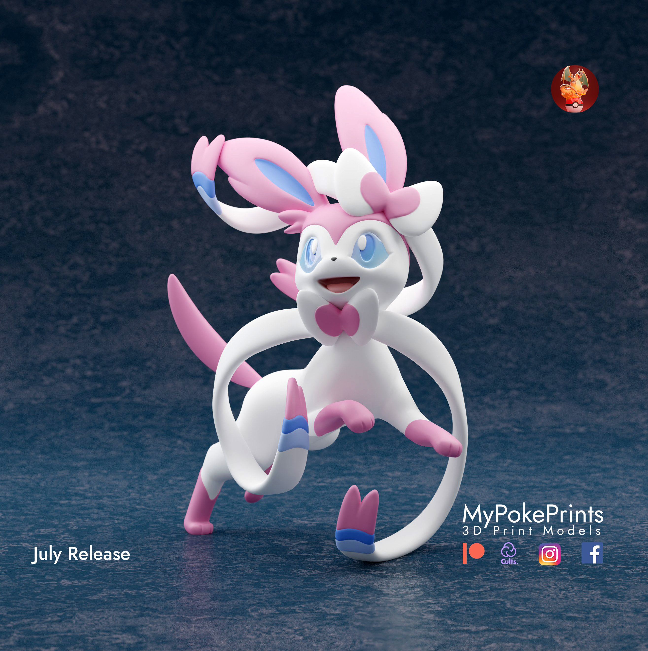 Modelo 3d de um brinquedo pokémon rosa e azul