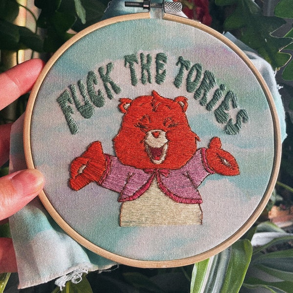 F the tories Cate Bear hand embroidery