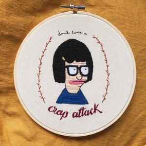 Tina Belcher - Bobs Burgers - don't have a crap attack embroidery