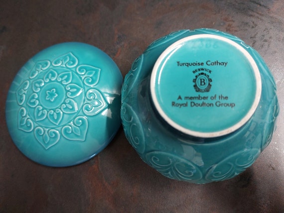 Rare Beswick Turquoise Cathay Porcelain Vanity Ja… - image 6