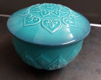 Rare Beswick Turquoise Cathay Porcelain Vanity Jar by Royal Doulton