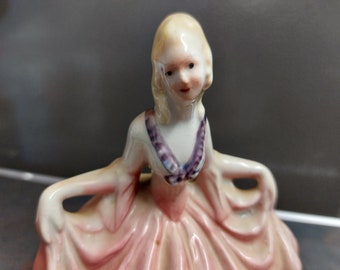 Antique Georgian Ceramic Lady Figurine in Beautiful Pink Gown Dress