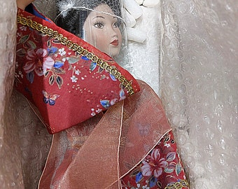 SALE Collectable Vintage Lena Liu Ruby Maiden Porcelain Doll Danbury Mint's Enchanted Maidens