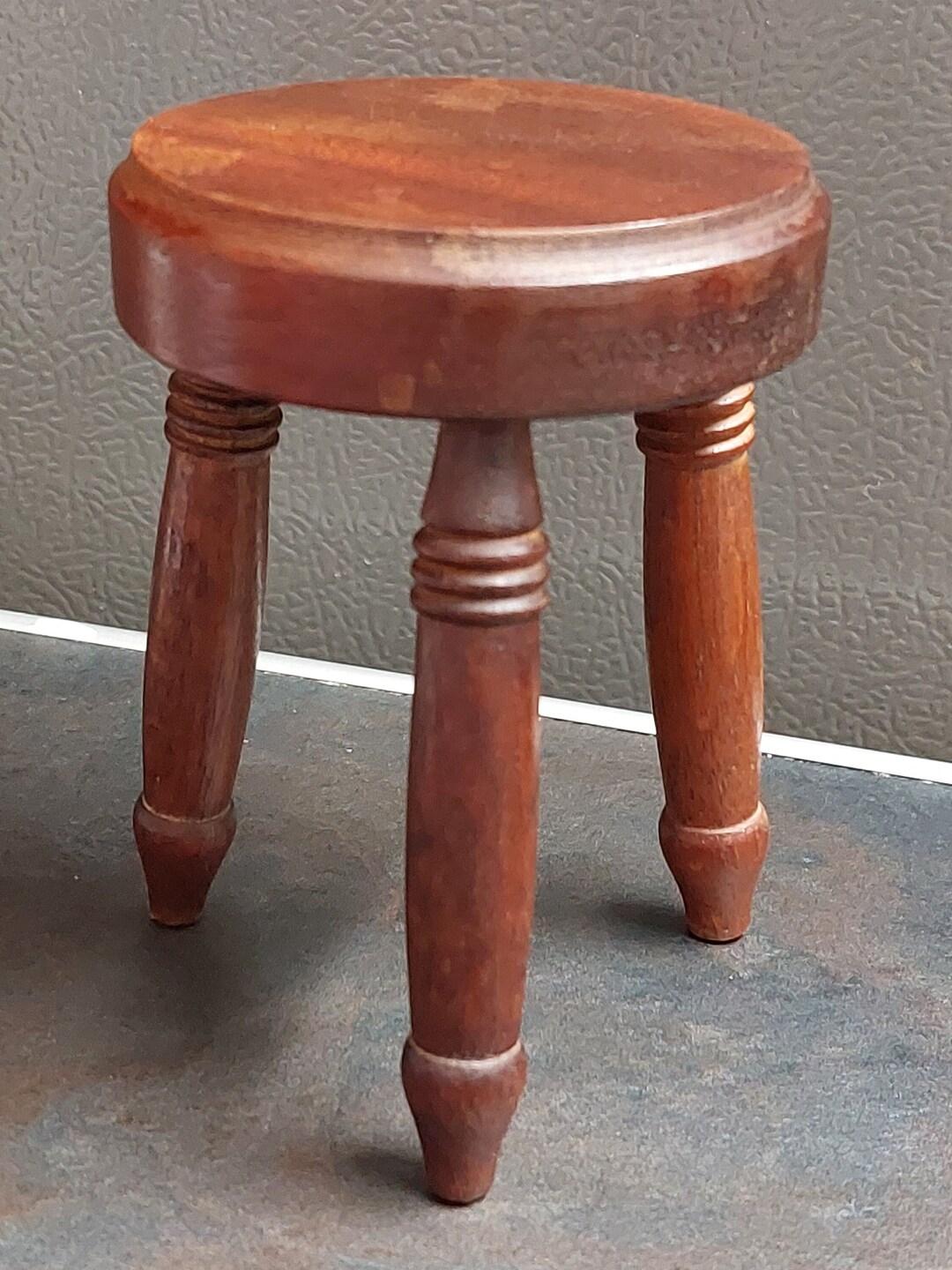 Vintage Collectible Signed J Calder Wood Turned Miniature Milk Stool