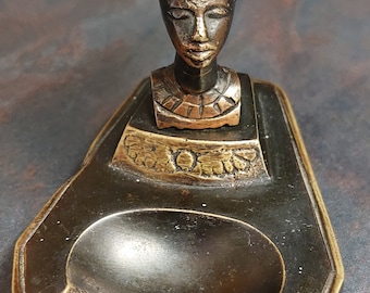 Antique Vintage Collectable Egyptian Bronze/Brass Metal Nefertiti Bust Ashtray