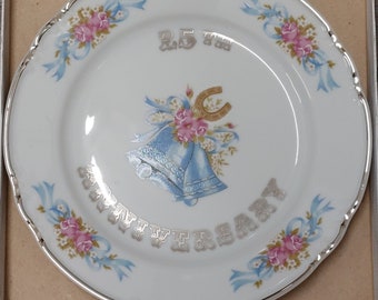 Vintage 25th Anniversary Thun Karlovarsky Bohemian Czech Fine Porcelain Cake Plate with Original Stand