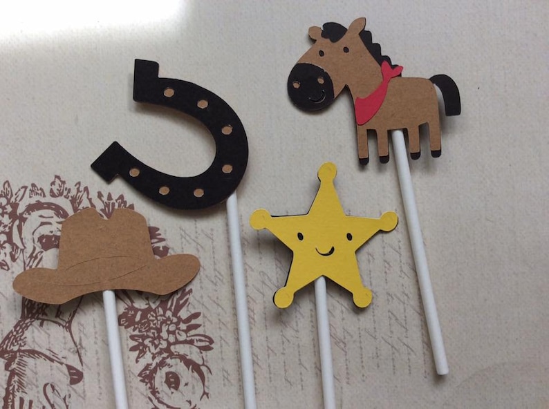 12 Detailed Cowboy Cupcake toppersBirthday PartyHorse toppersStar topperCowboy Party