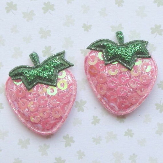 30 Red Padded Felt Strawberry Hand-Sewn Pearls Appliques DIY