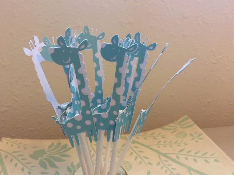 12 Blue and White Giraffe Cupcake toppers