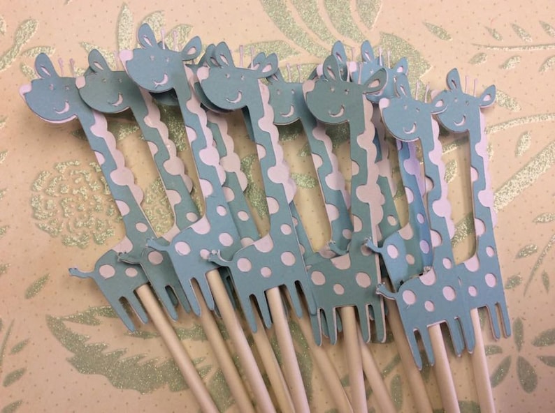 12 Blue and White Giraffe Cupcake toppers