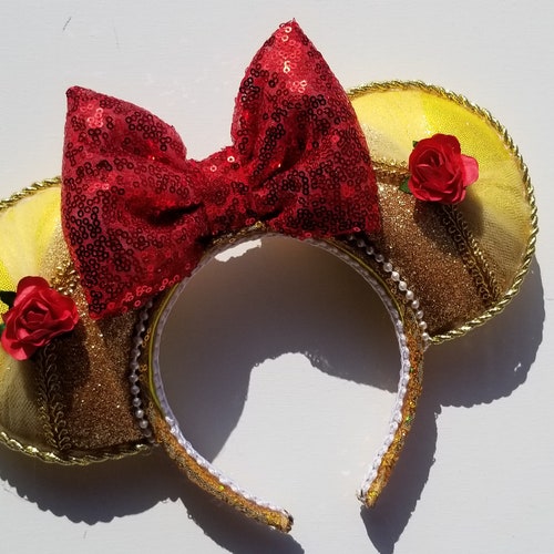 Belle inspired mouse ears, beauth and the beast ears, belle ears, disney inspired, princess ears, yellow ears, belle